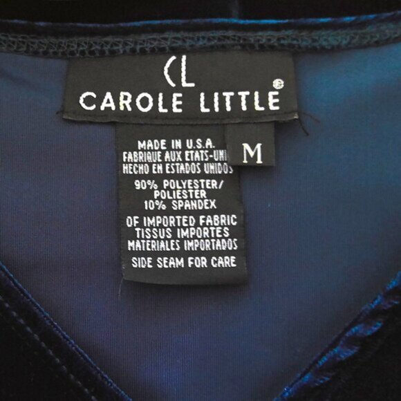 CL Carole Little Dressy Top V Neck Sleeveless Velvety Blue Velour Stretch EUC  M - Picture 3 of 3